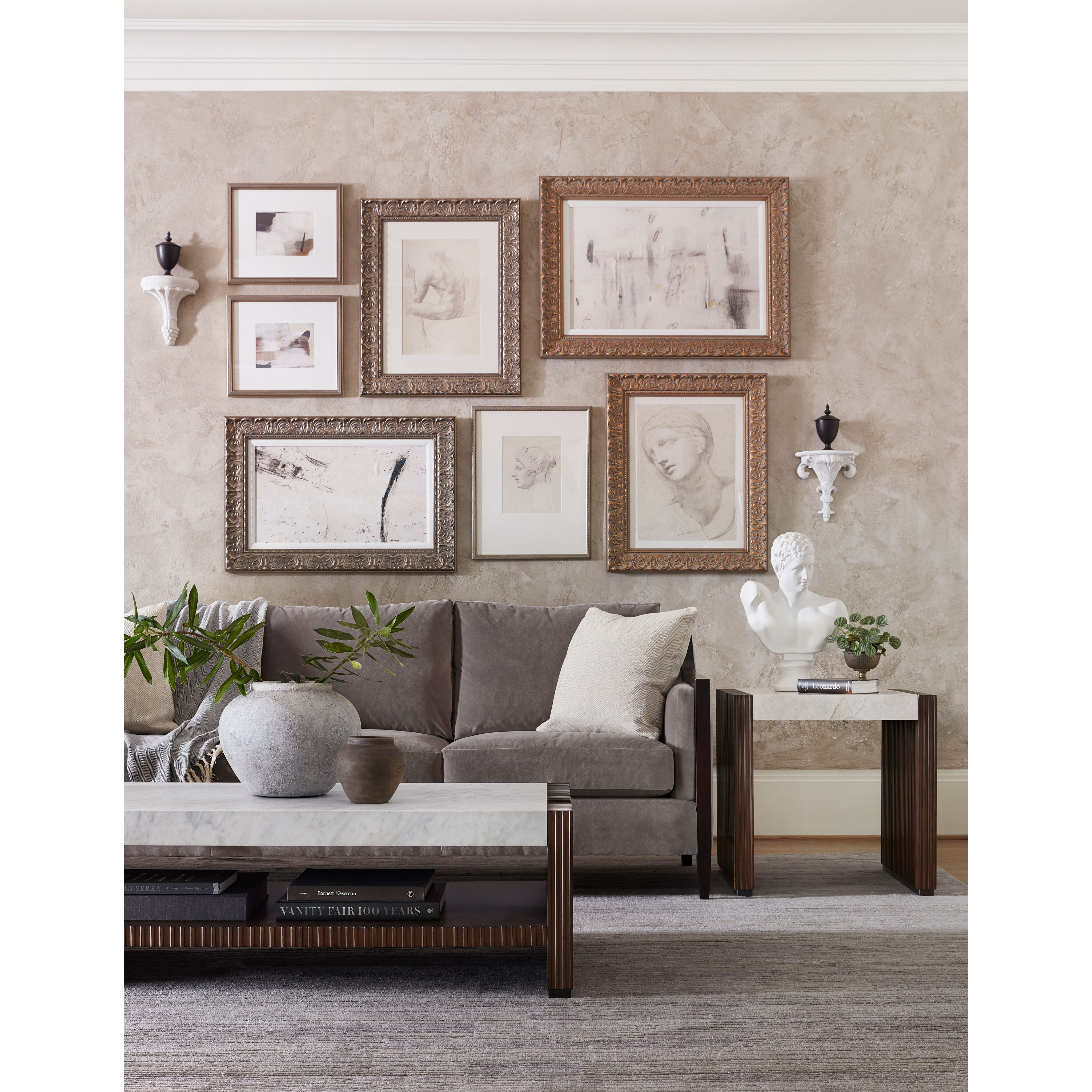 Riva 24 X 24 inch Side Table, Wooden with Marble Top