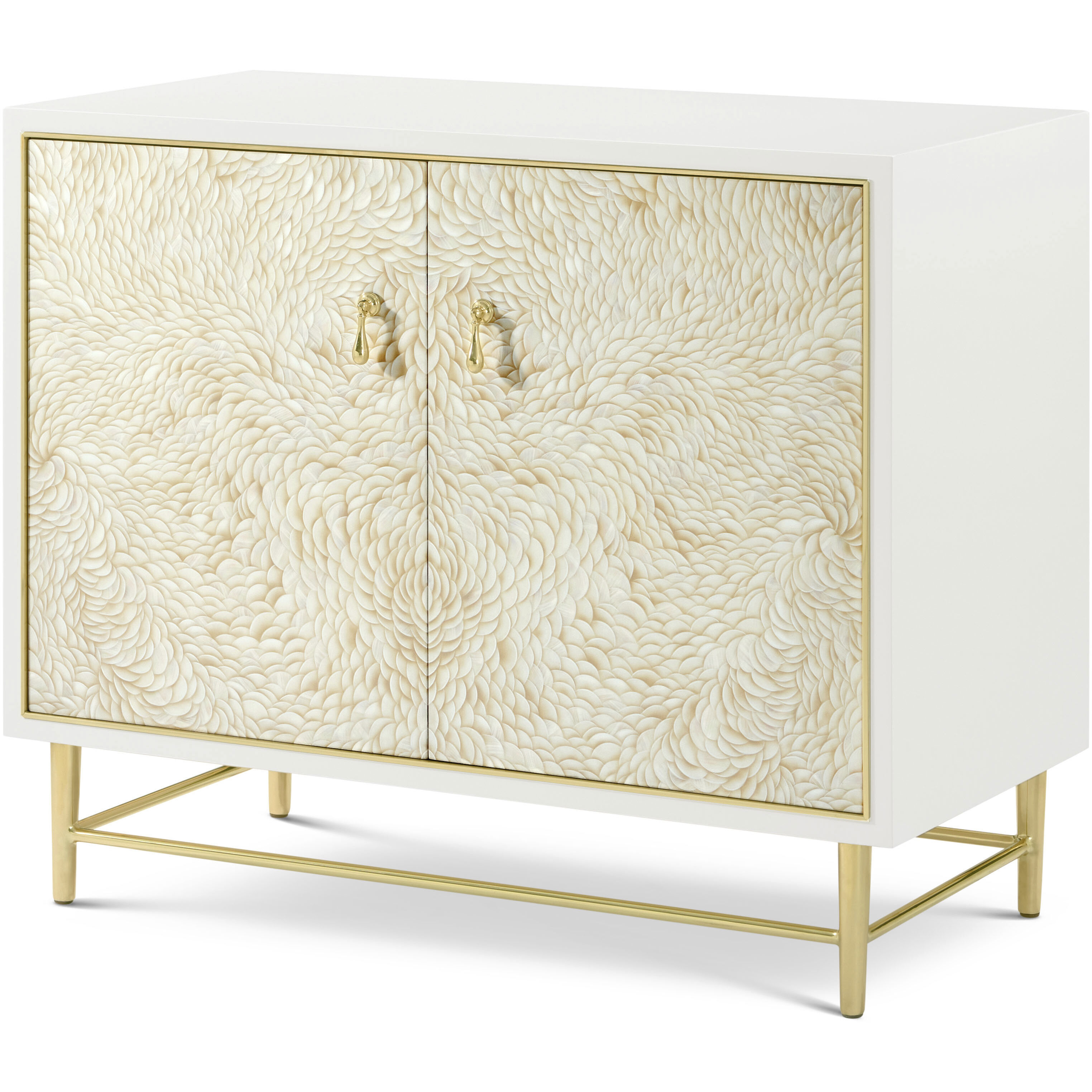 Judith Leiber Couture 40.5 X 19 inch Feather / Solstice / Polished Brass Credenza, Wooden, 2-Door, Brass Base