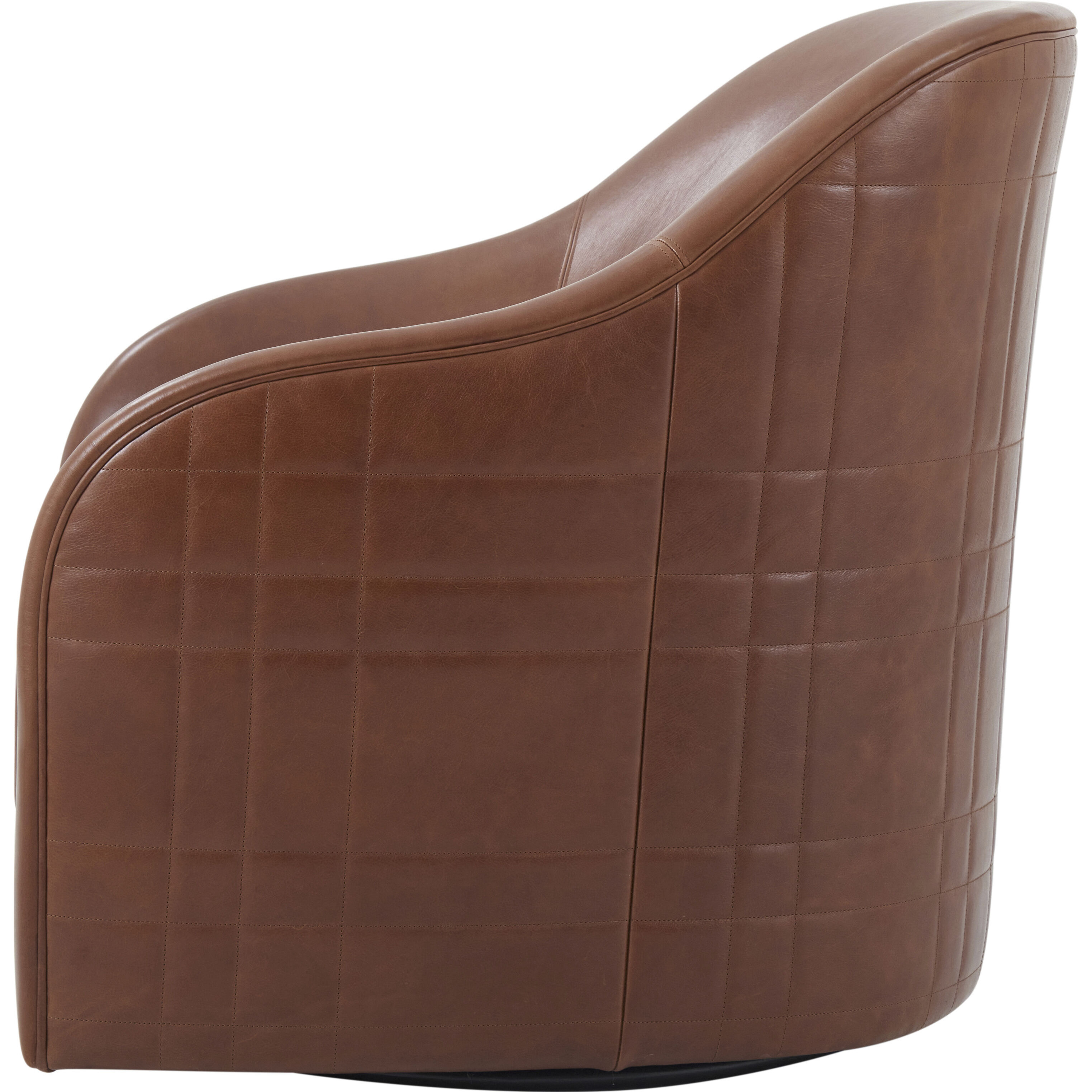 Tartan Tawny Leather Swivel Chair, Wooden, Upholstered