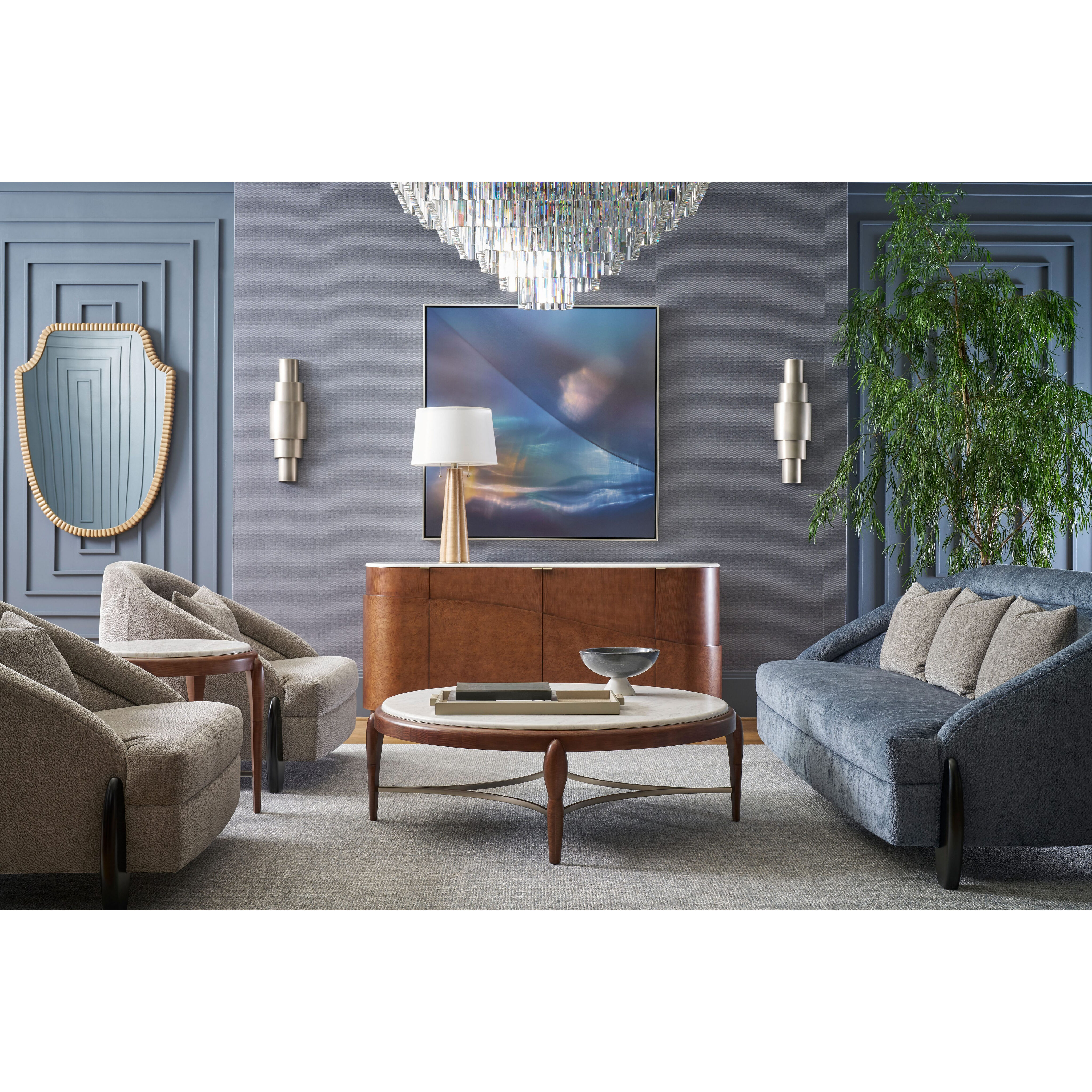 Origins 52.5 X 52.5 inch Landmark Cocktail Table, Wooden with Marble Top