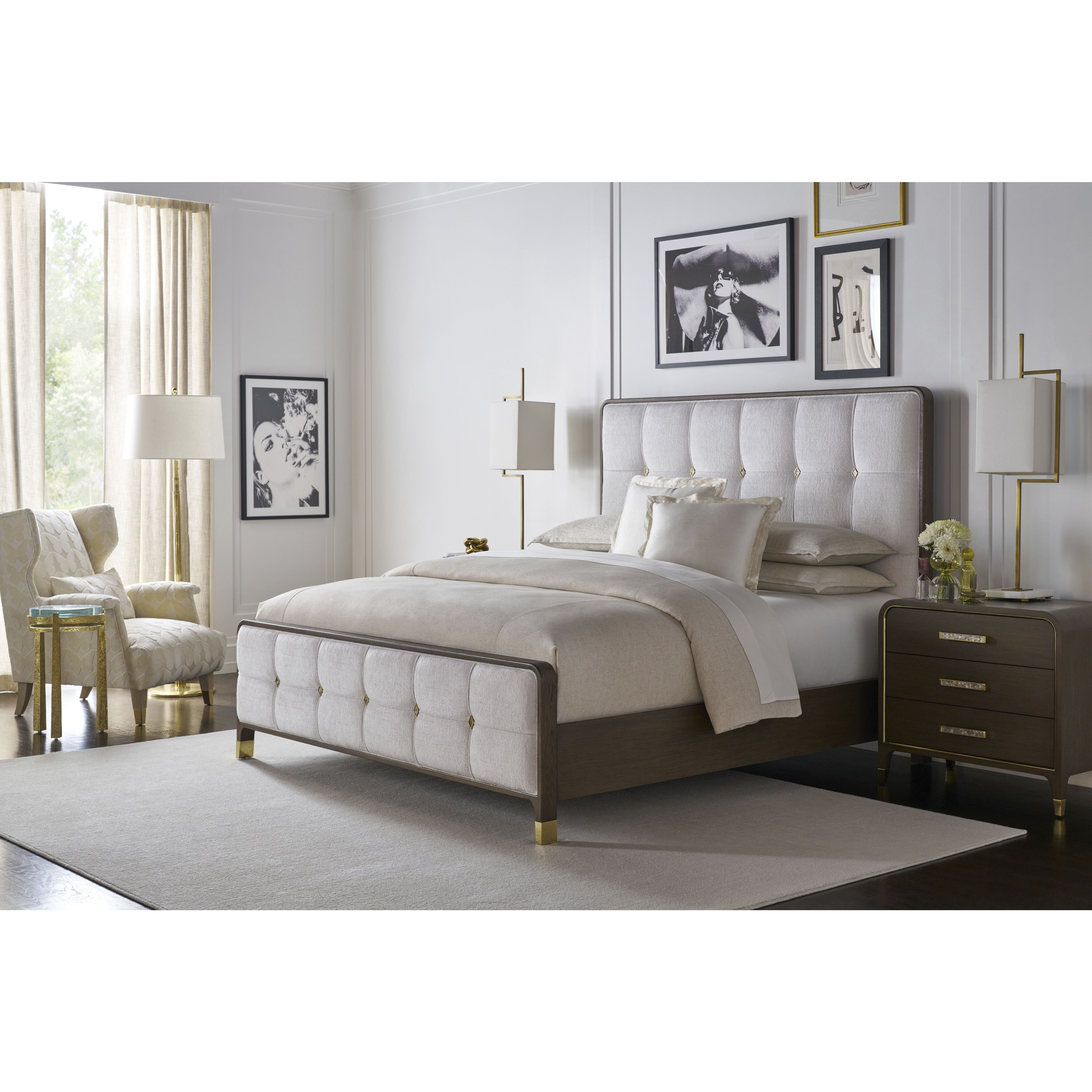 Judith Leiber Couture Mink US King Bed, Wooden, Upholstered