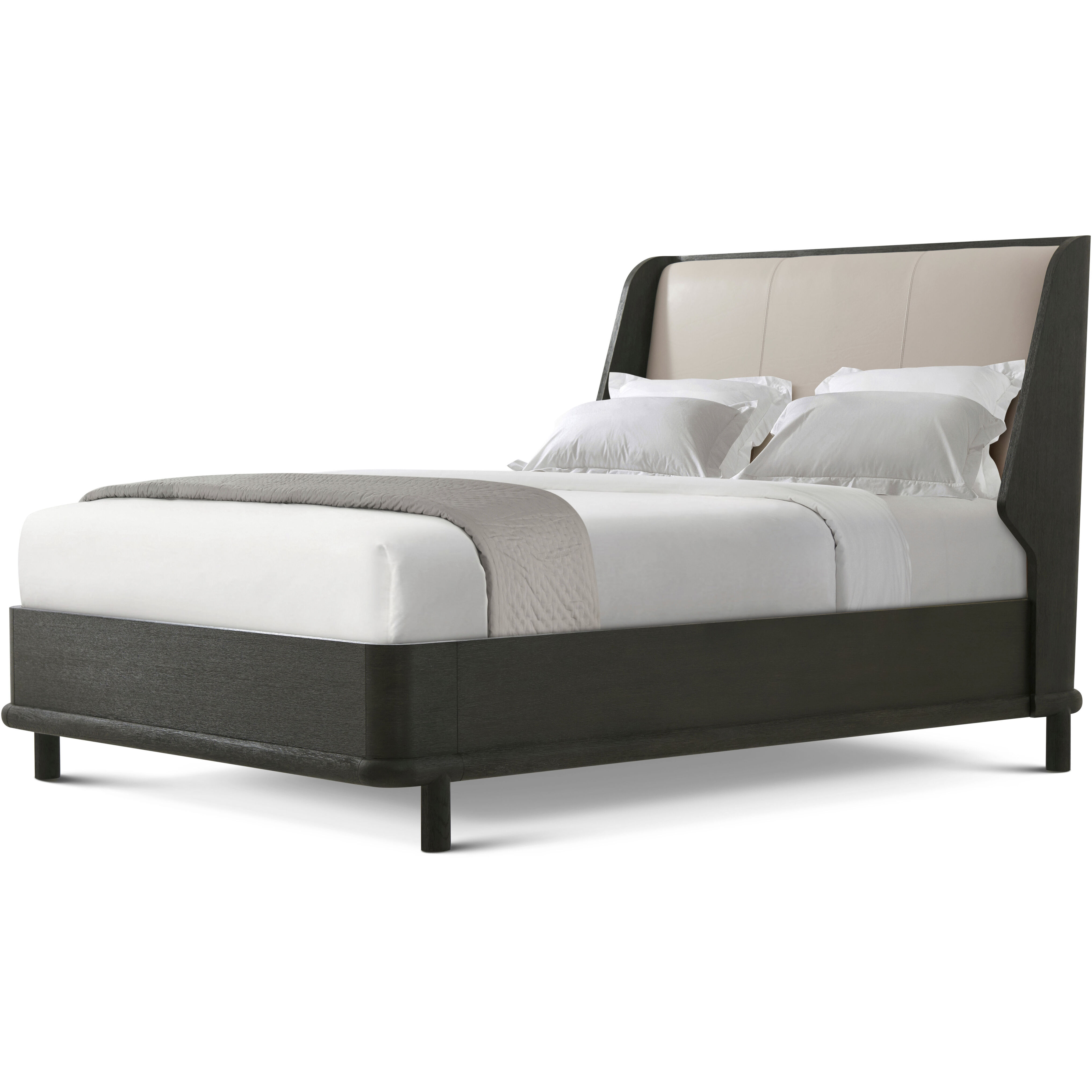 Repose Charcoal Oak US Queen Bed, Wooden, Upholstered