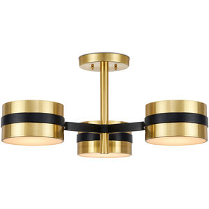 Heybrook 3 Light 26 inch Polished Brass/Black/White Semi-Flush Mount Ceiling Light