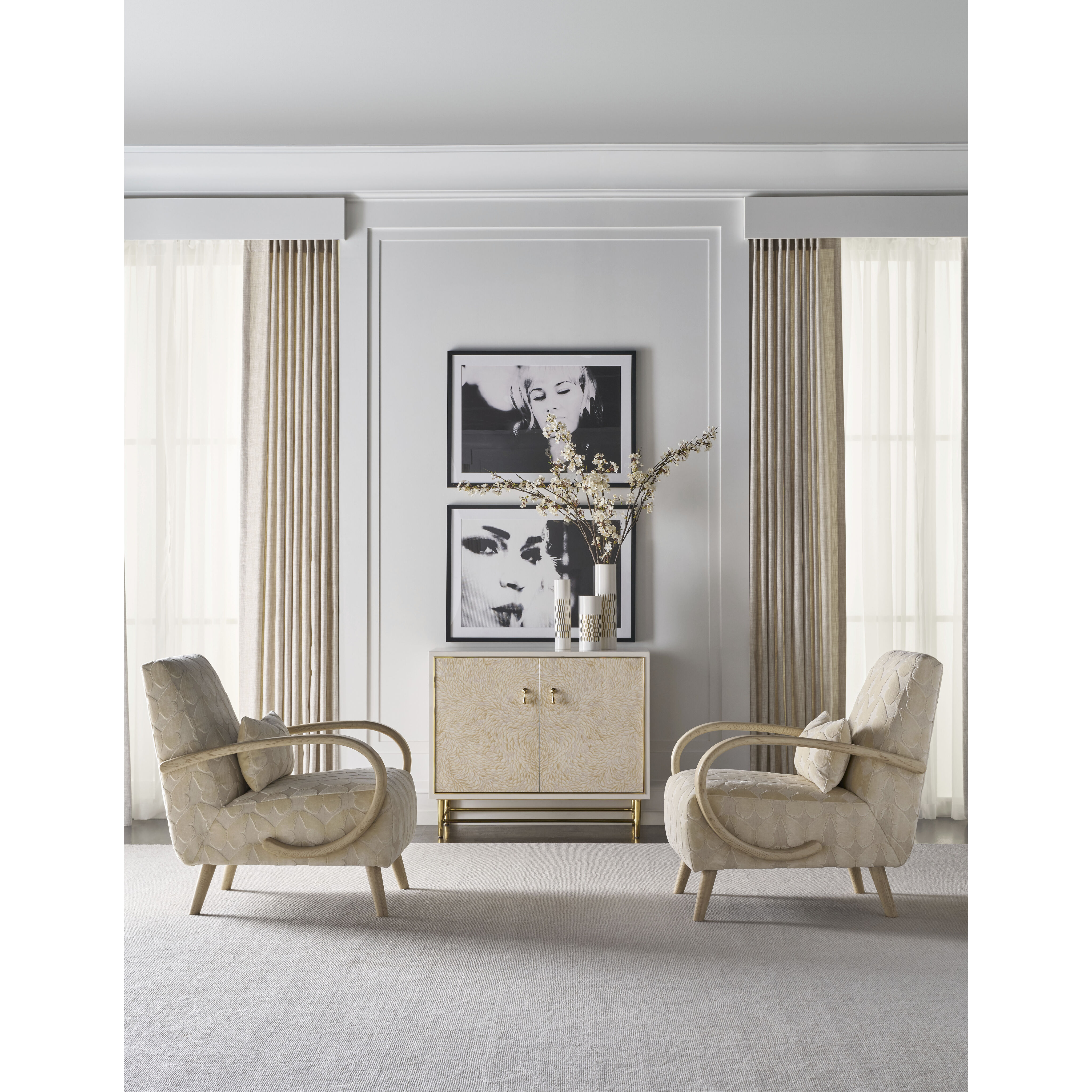 Judith Leiber Couture 40.5 X 19 inch Feather / Solstice / Polished Brass Credenza, Wooden, 2-Door, Brass Base