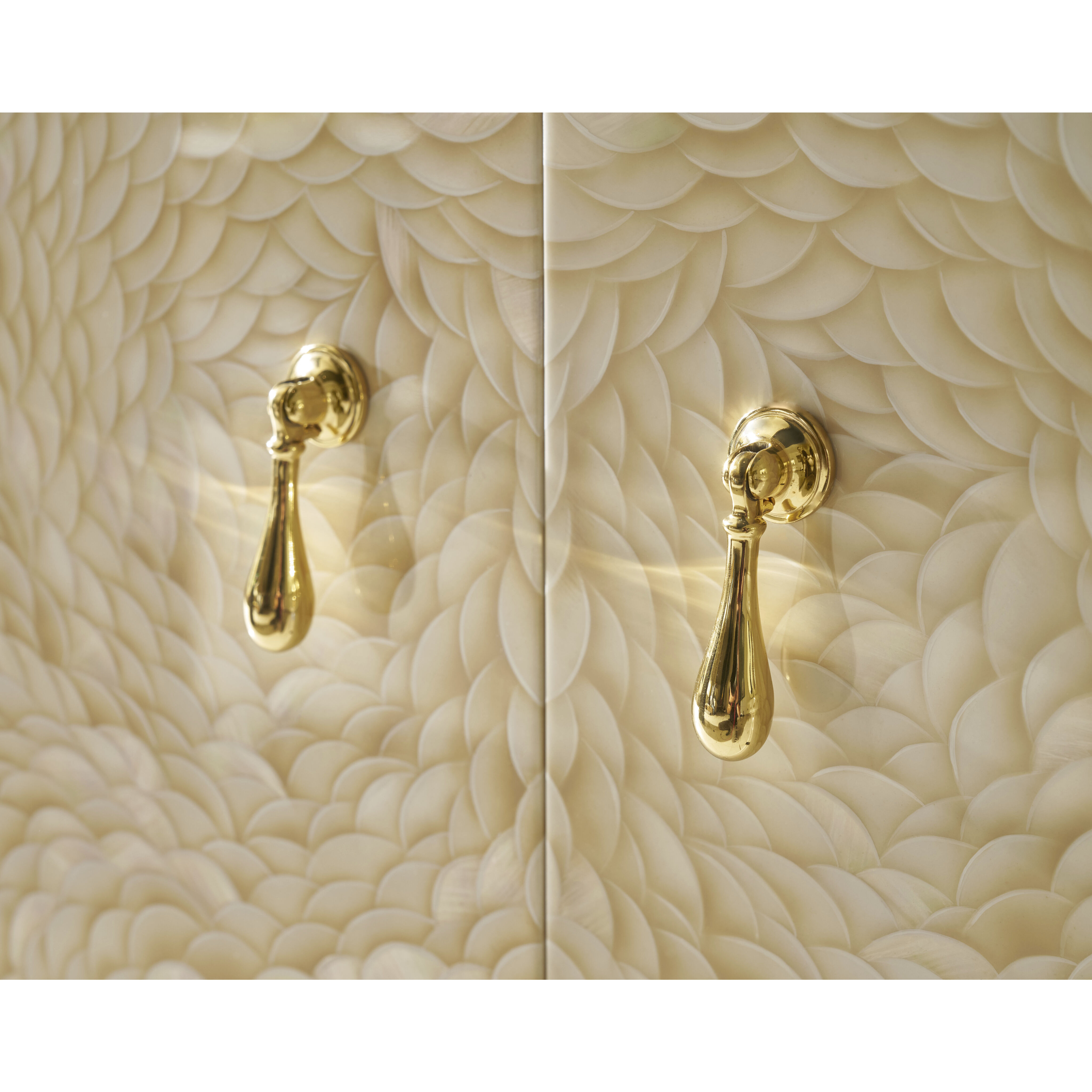 Judith Leiber Couture 80 X 19 inch Feather / Solstice / Polished Brass Credenza, Wooden, 4-Door