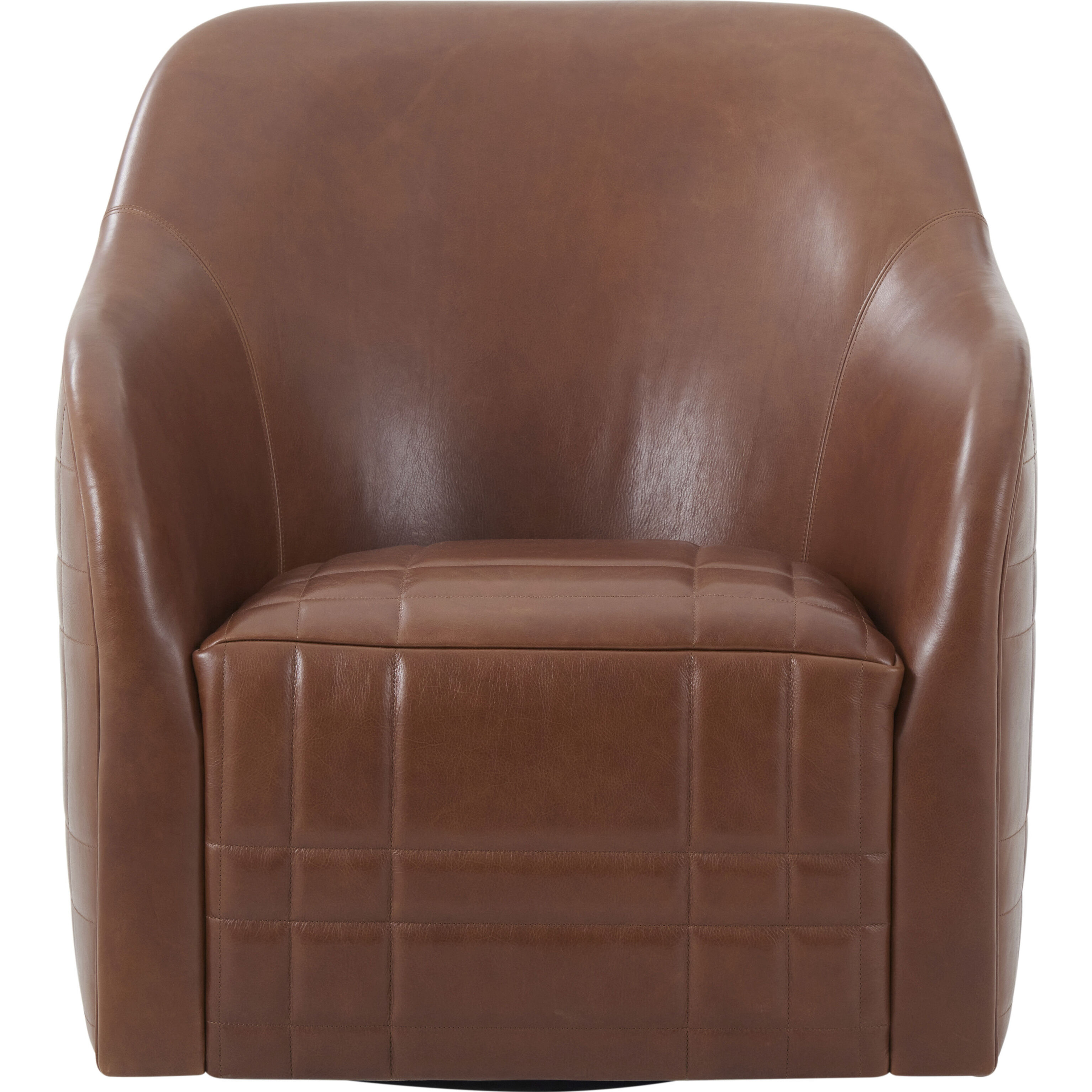 Tartan Tawny Leather Swivel Chair, Wooden, Upholstered