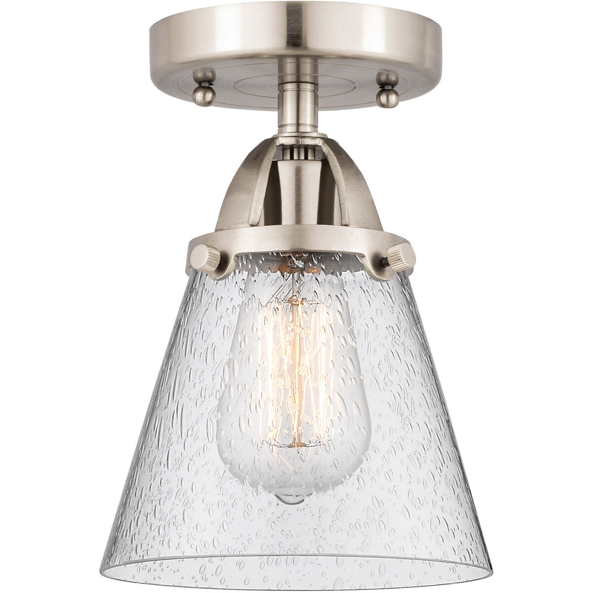 Nouveau 2 Small Cone 1 Light 6 inch Brushed Satin Nickel Semi-Flush Mount Ceiling Light in Seedy Glass