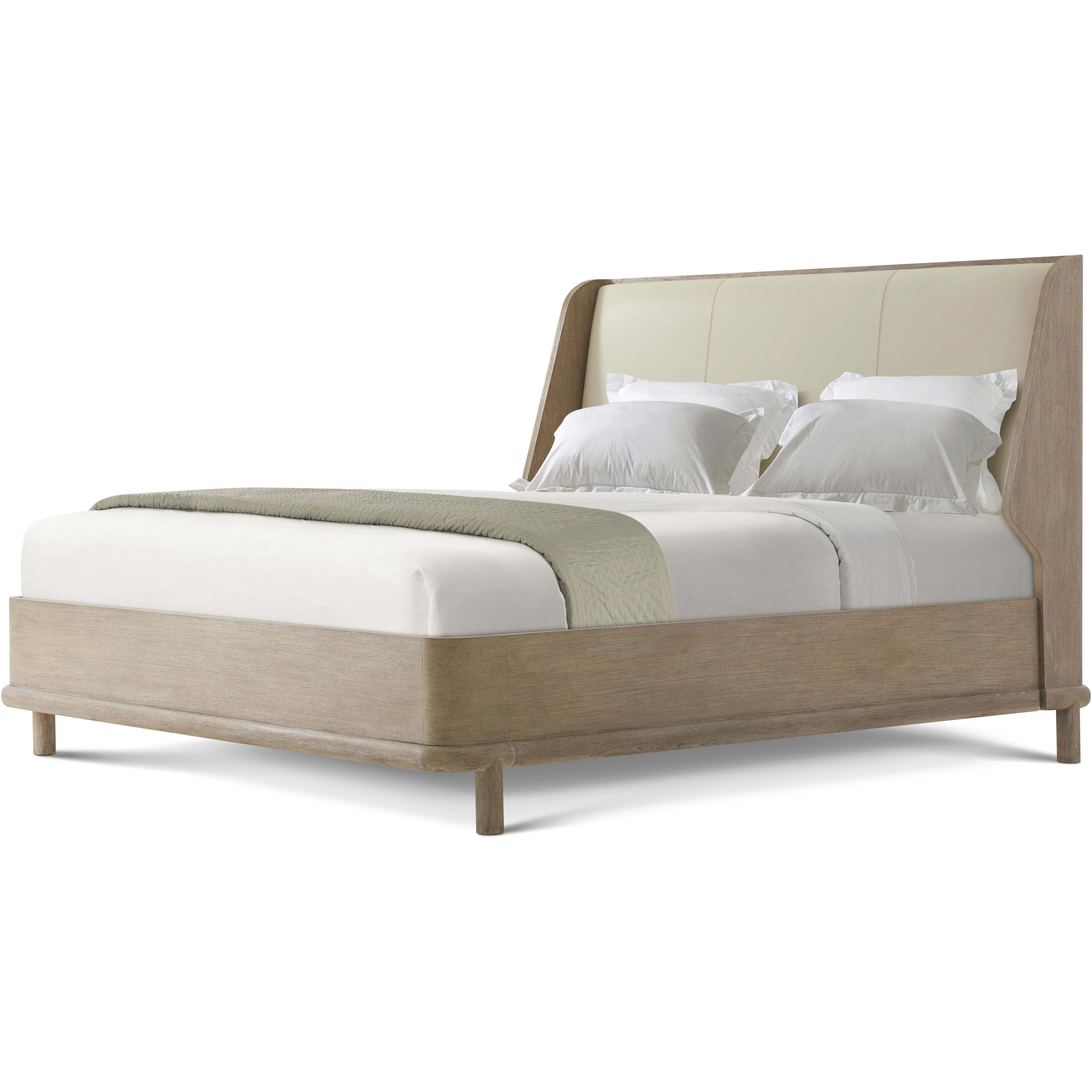 Repose Grey Oak US King Bed, Wooden, Upholstered
