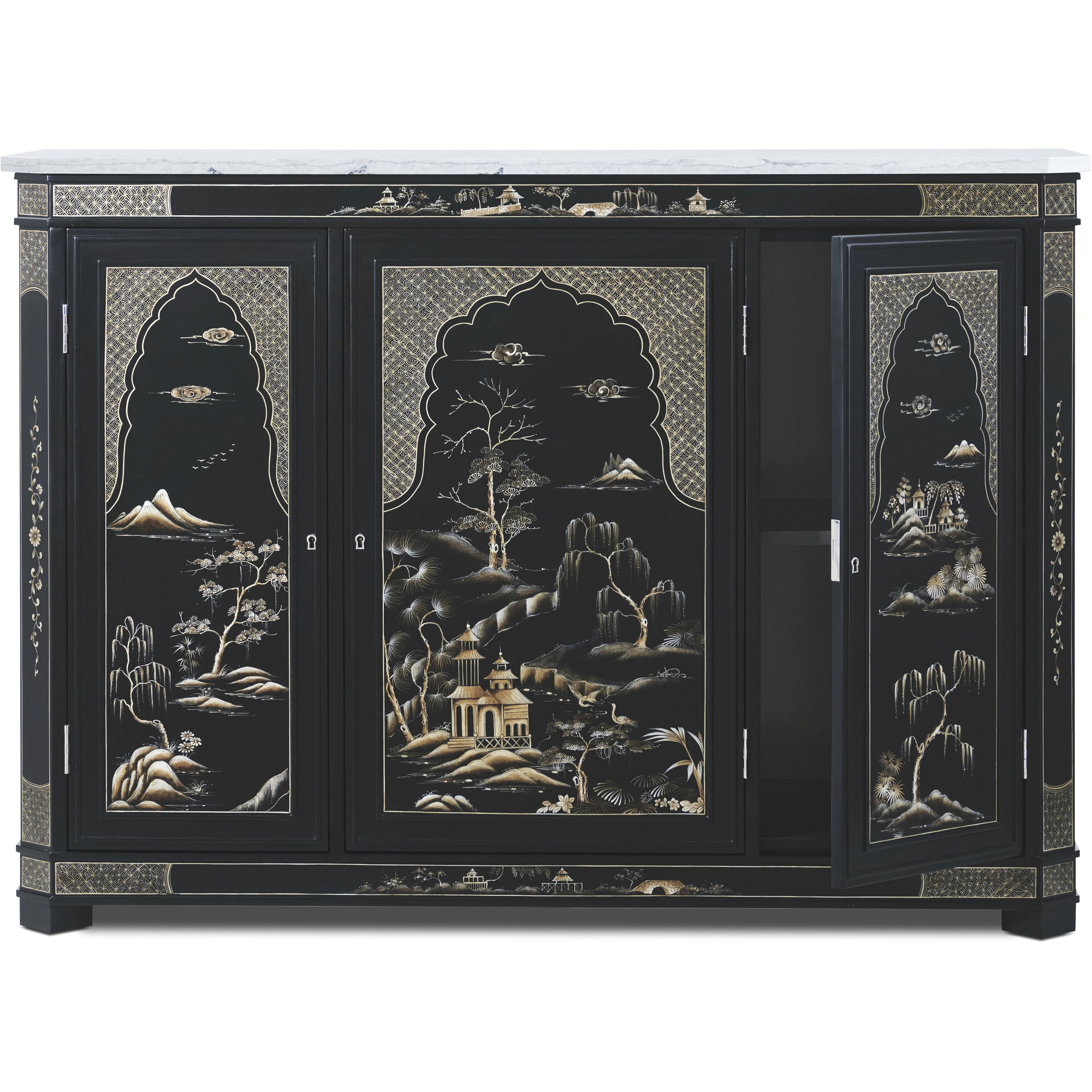 Chinoiserie Cabinet, Wooden with Marble Top, Spencer London