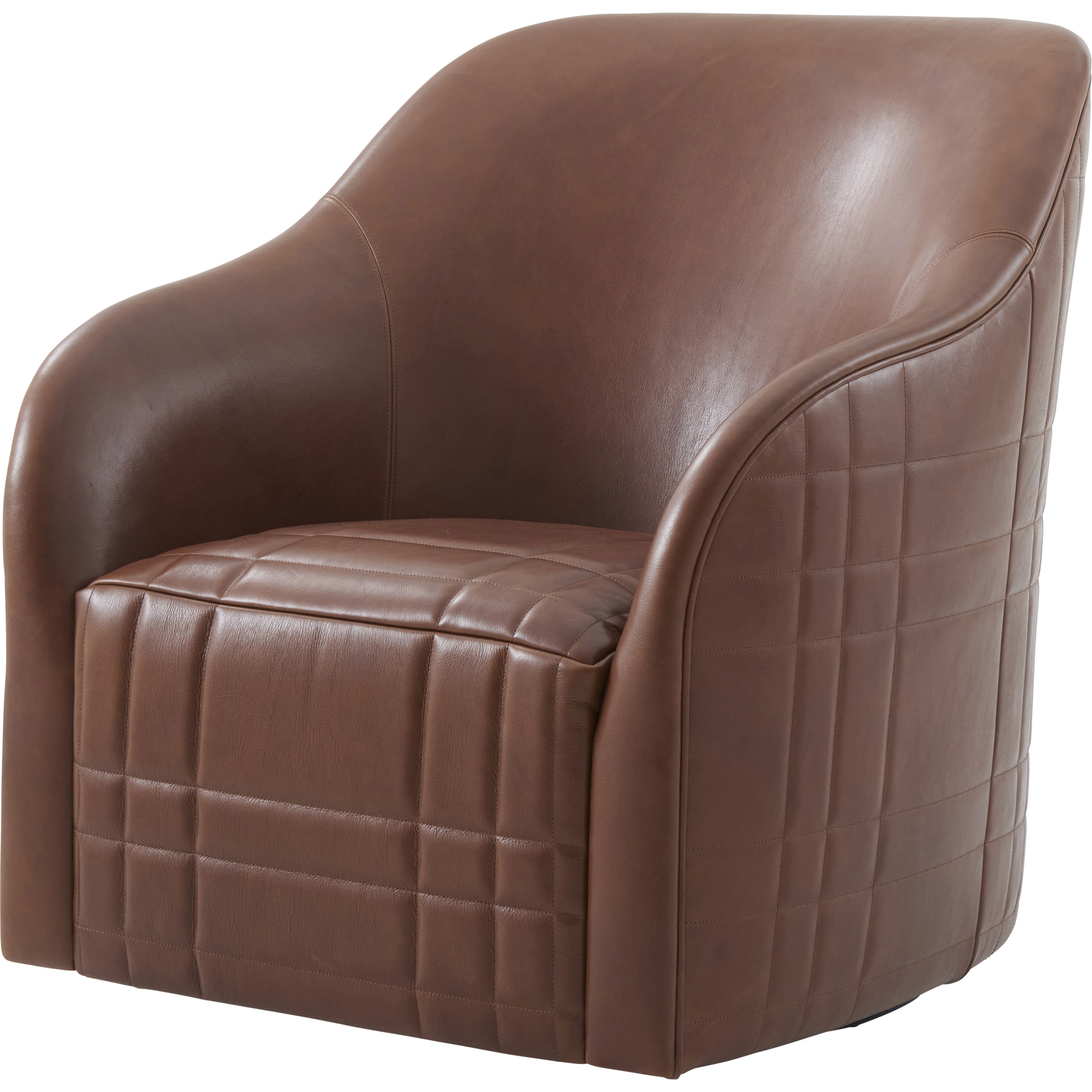Tartan Tawny Leather Swivel Chair, Wooden, Upholstered